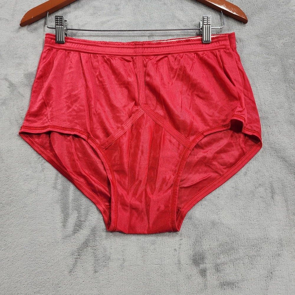 Vintage Jockey Briefs Mens 40 Red Nylon Tricot High Rise Satin Underwear Stretch